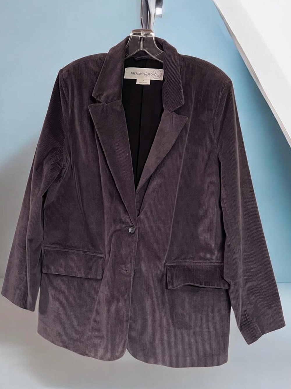 Nordstrom Treasure & Bond Women's Corduroy Blazer Jacket Charcoal Gray pockets